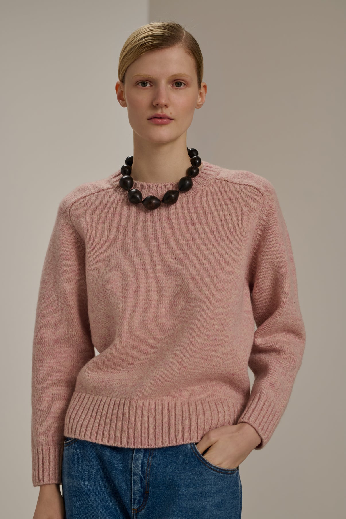 Pull Envie - Rose Pâle Chiné - Femme vue 1